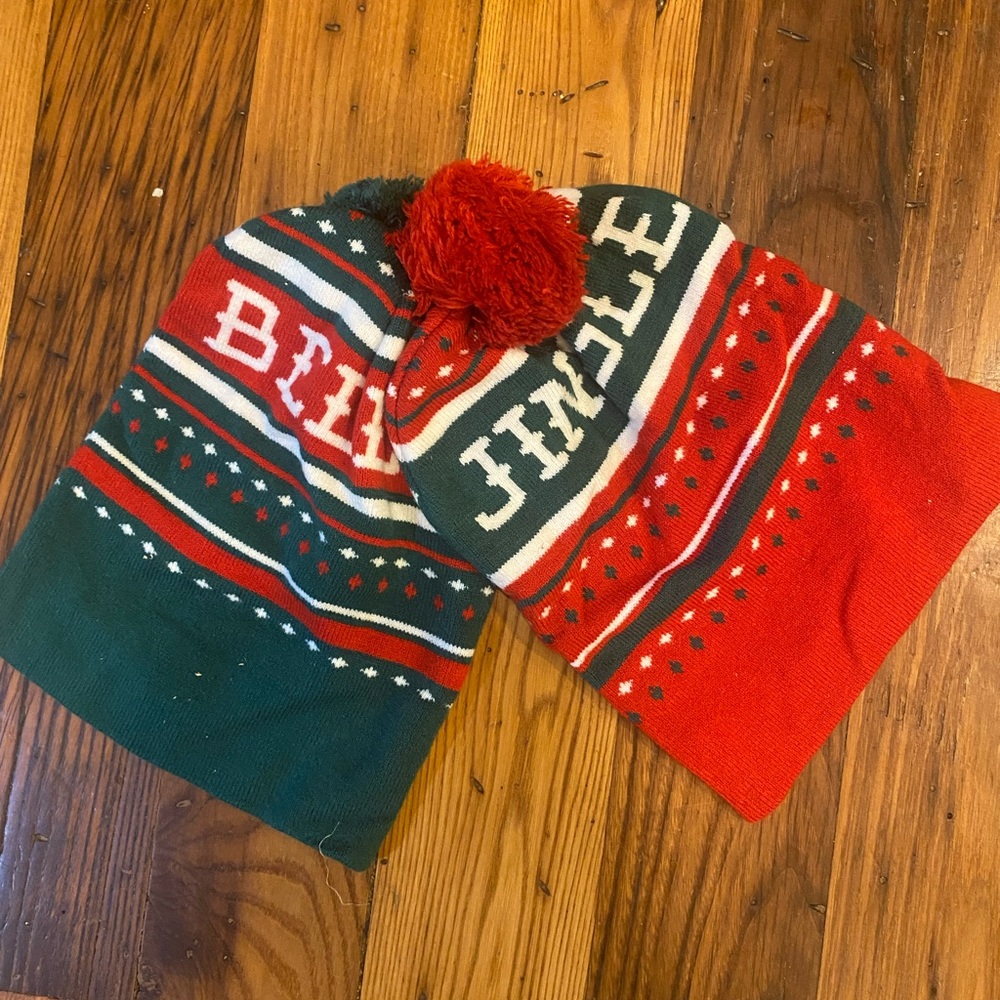 Holiday Beanies with Festive Text NWOT